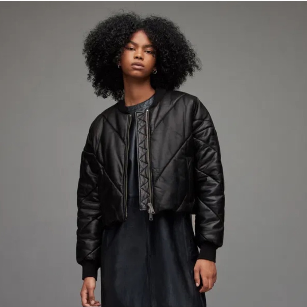 All Saints LAMB Leather Bailey Puffer Jacket - black / boxy oversized fit NWOT